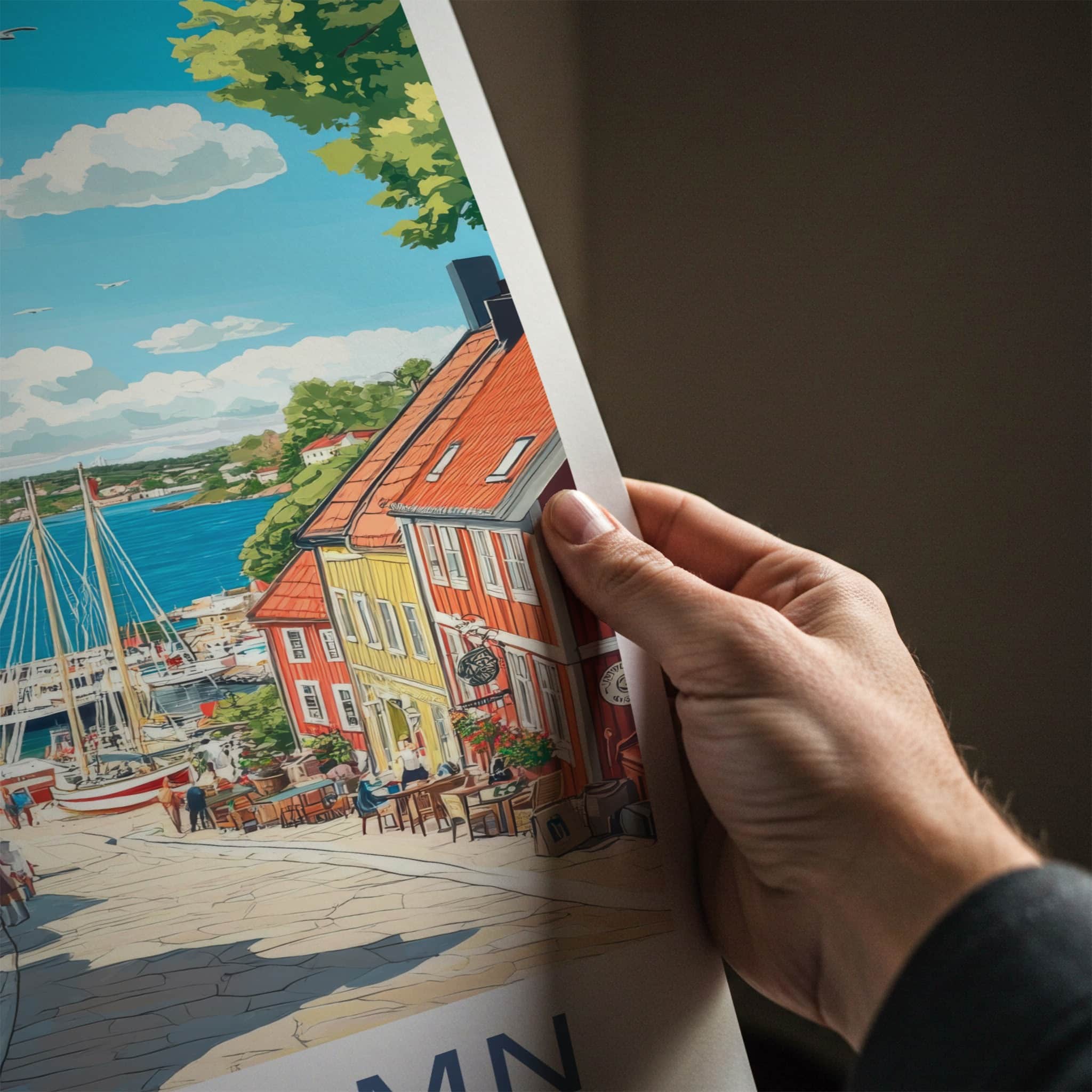Mariehamn Poster - Aland Islands Travel Art - Colorful Harbor Town Home Decor
