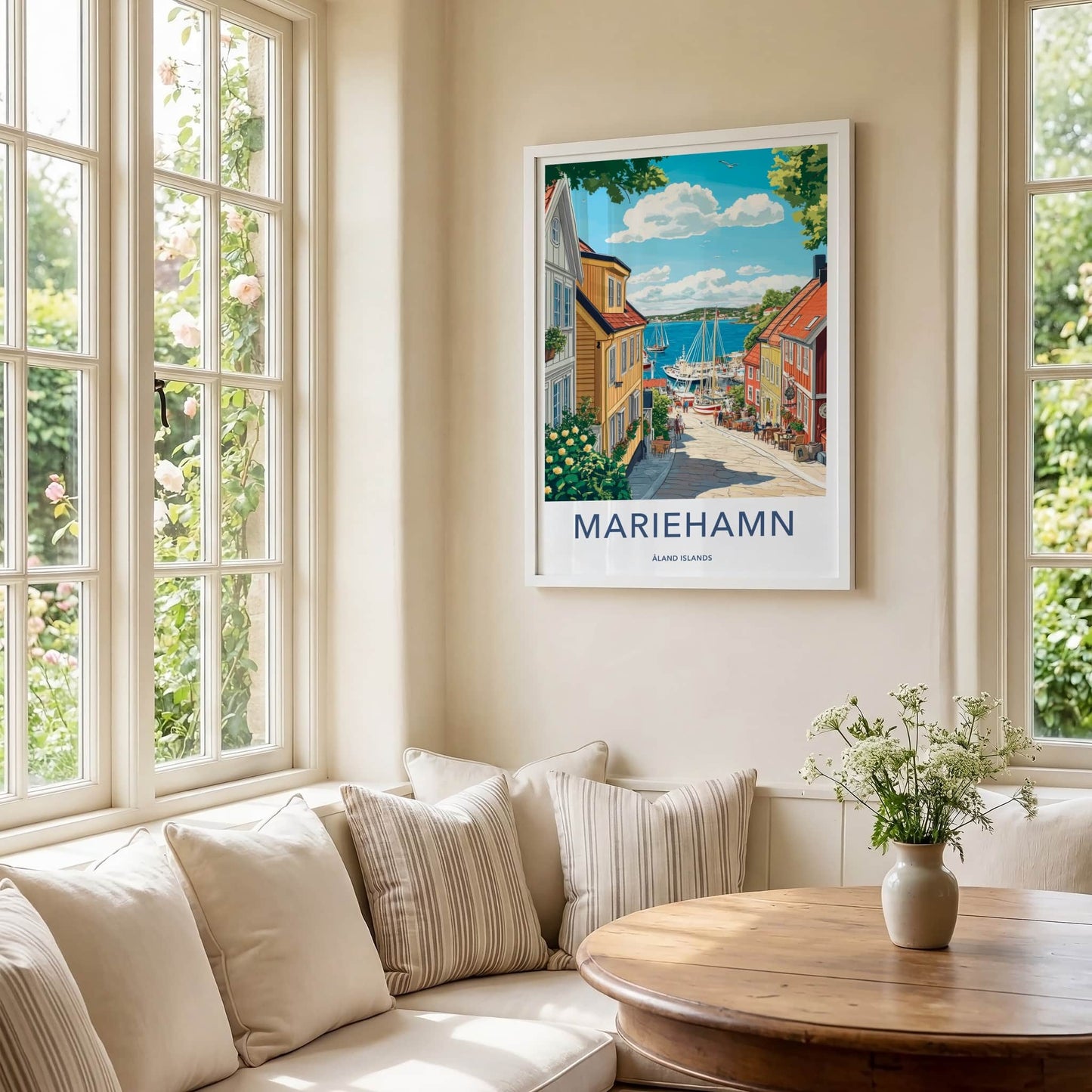 Mariehamn Poster - Aland Islands Travel Art - Colorful Harbor Town Home Decor
