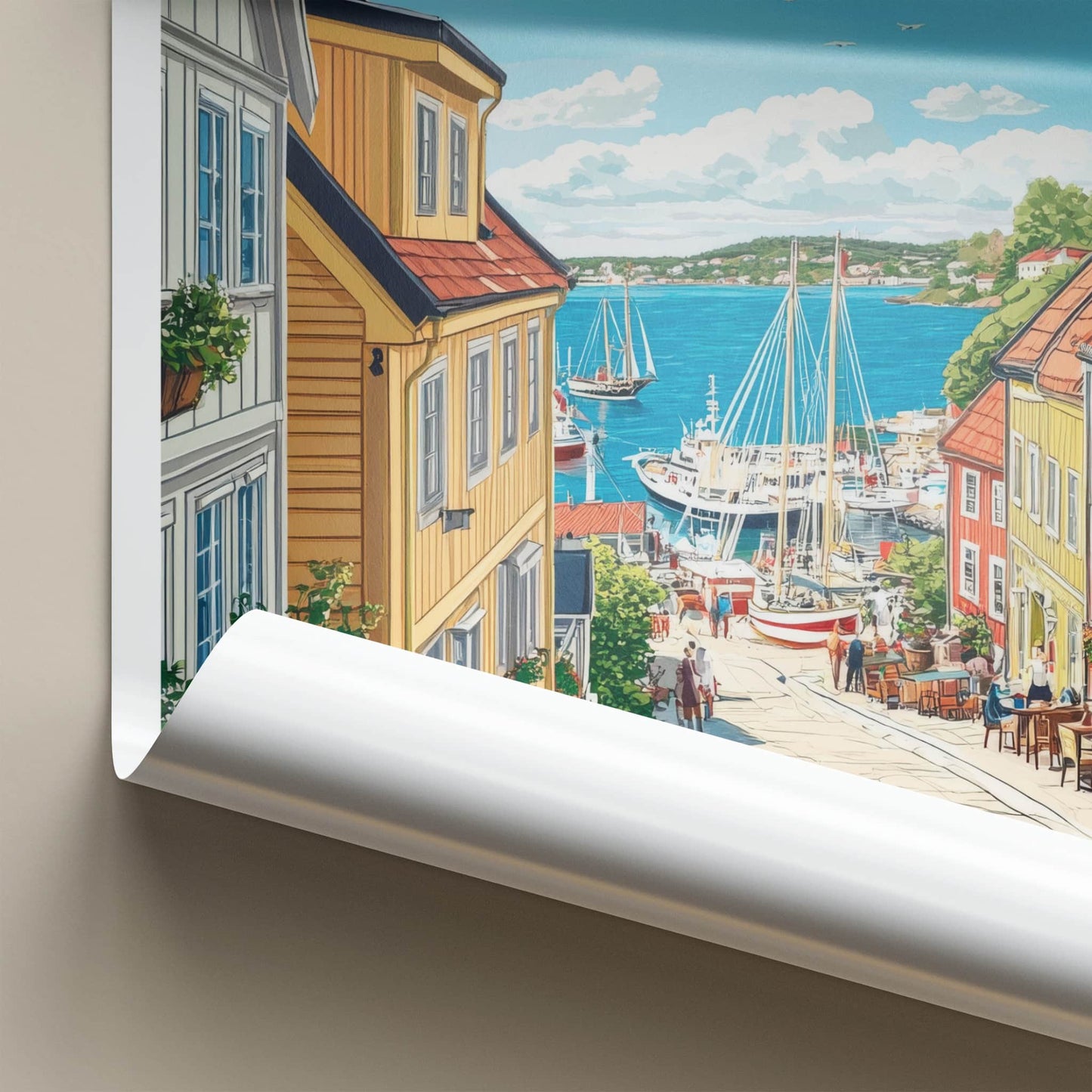 Mariehamn Poster - Aland Islands Travel Art - Colorful Harbor Town Home Decor