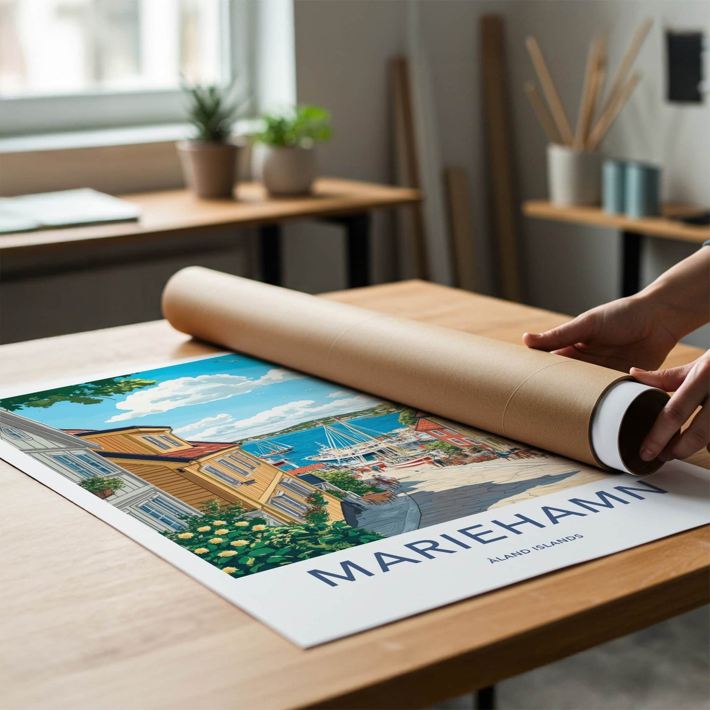 Mariehamn Poster - Aland Islands Travel Art - Colorful Harbor Town Home Decor