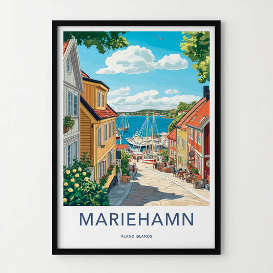 Mariehamn Poster - Aland Islands Travel Art - Colorful Harbor Town Home Decor