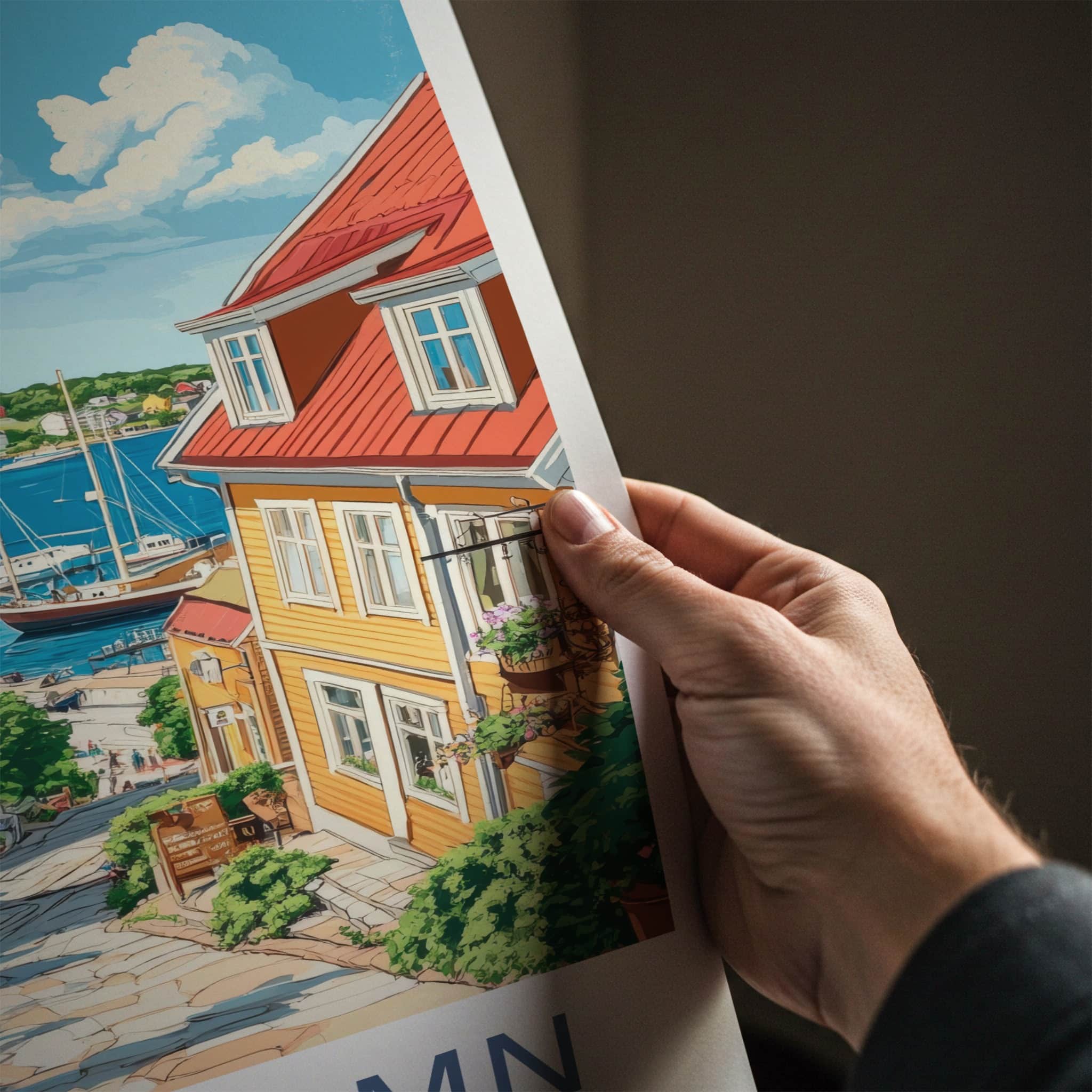 Mariehamn Poster - Finland Travel Art - Vibrant Coastal Village Home Decor
