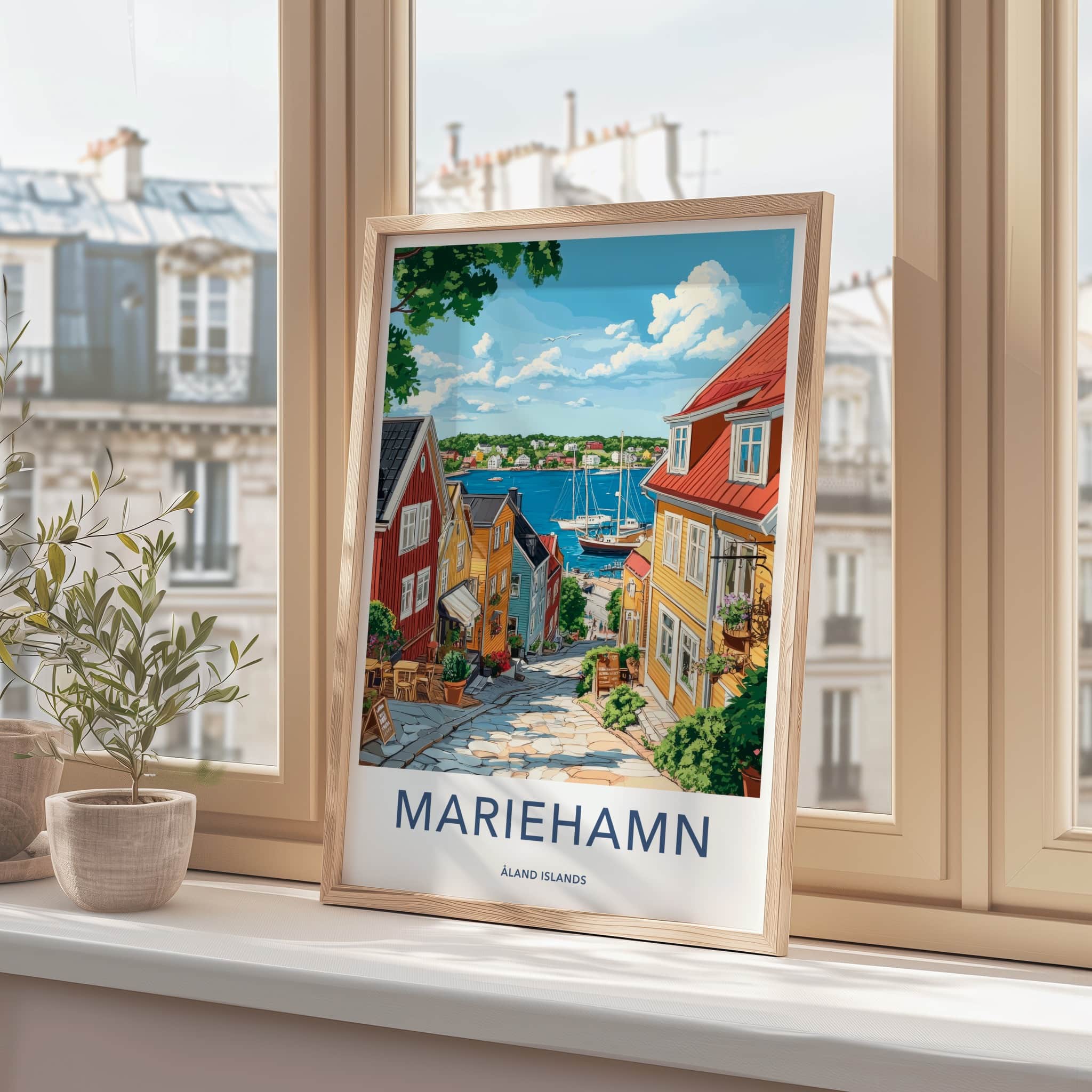 Mariehamn Poster - Finland Travel Art - Vibrant Coastal Village Home Decor