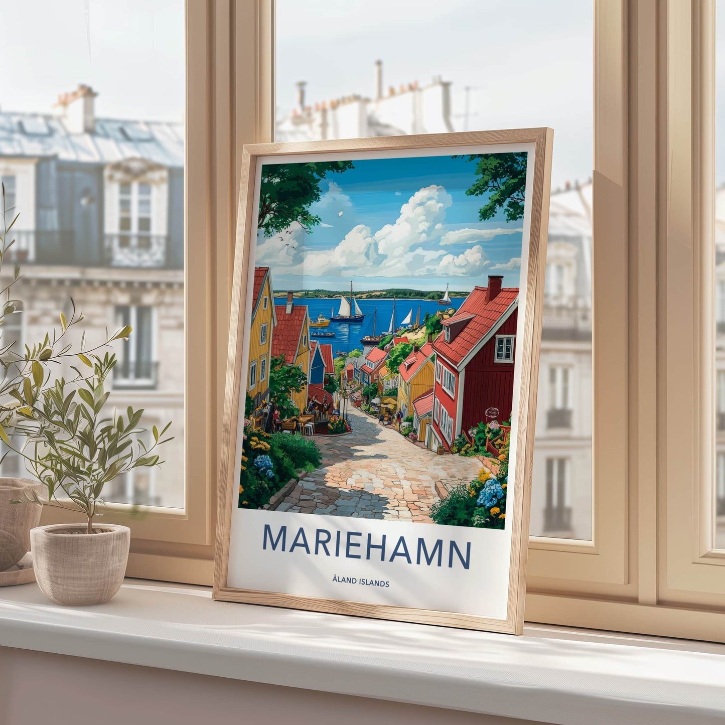 Mariehamn Poster - Finland Travel Art - Vibrant Street Harbor Wall Decor