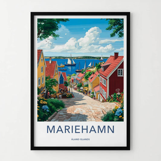 Mariehamn Poster - Finland Travel Art - Vibrant Street Harbor Wall Decor
