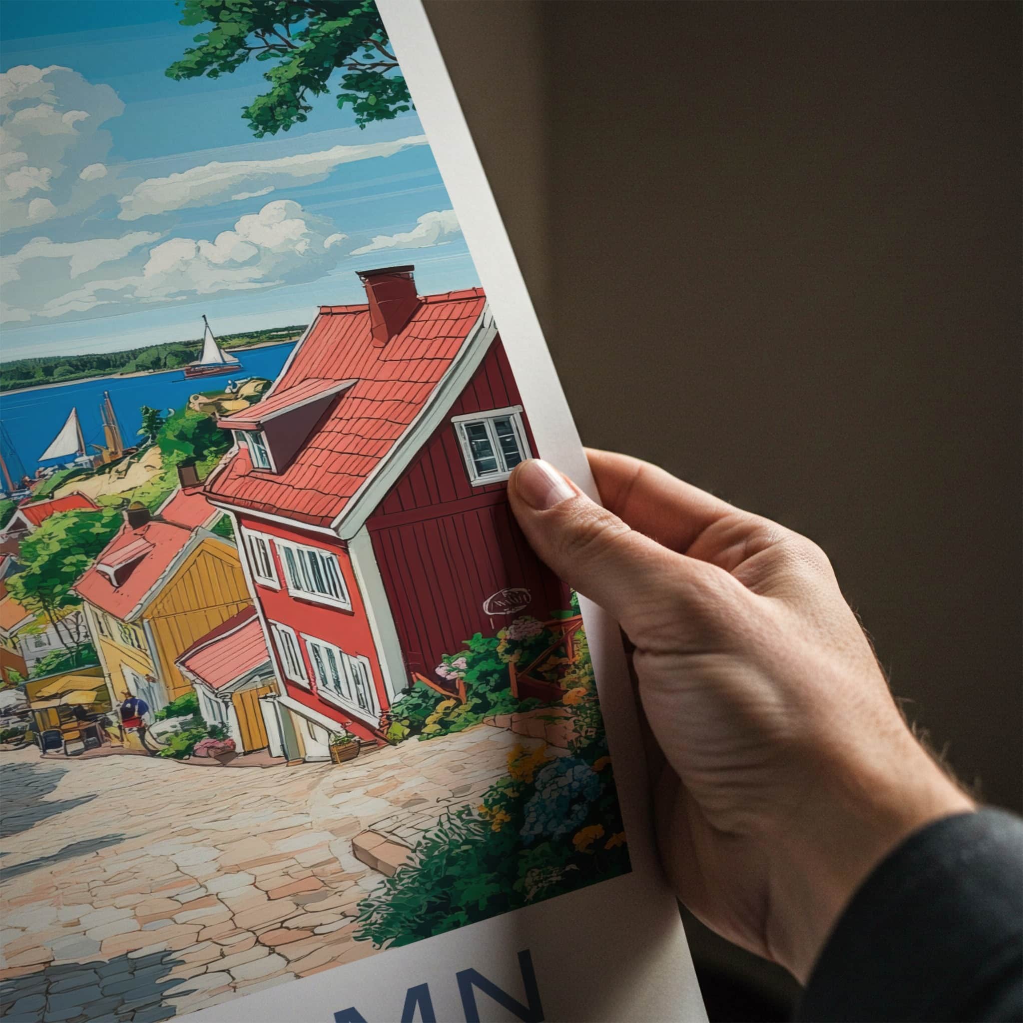 Mariehamn Poster - Finland Travel Art - Vibrant Street Harbor Wall Decor