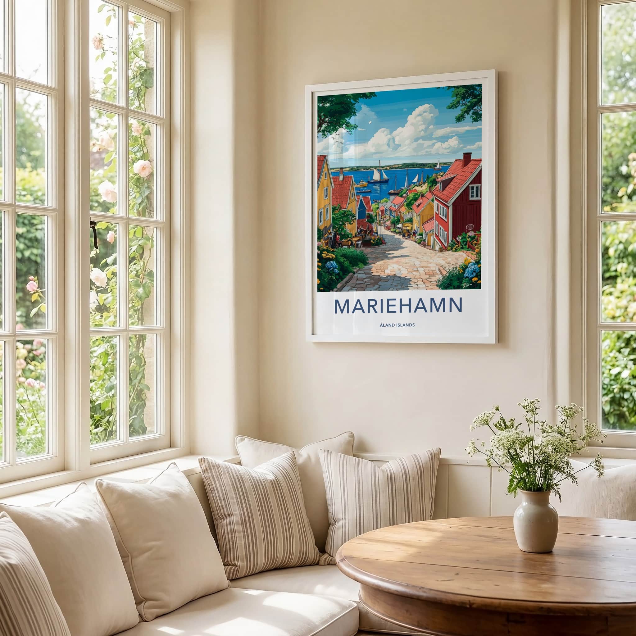 Mariehamn Poster - Finland Travel Art - Vibrant Street Harbor Wall Decor