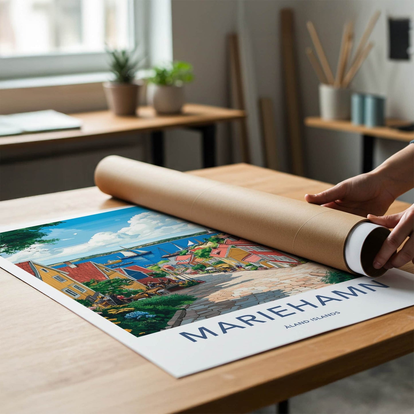 Mariehamn Poster - Finland Travel Art - Vibrant Street Harbor Wall Decor