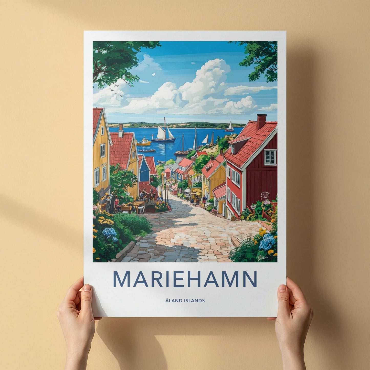 Mariehamn Poster - Finland Travel Art - Vibrant Street Harbor Wall Decor