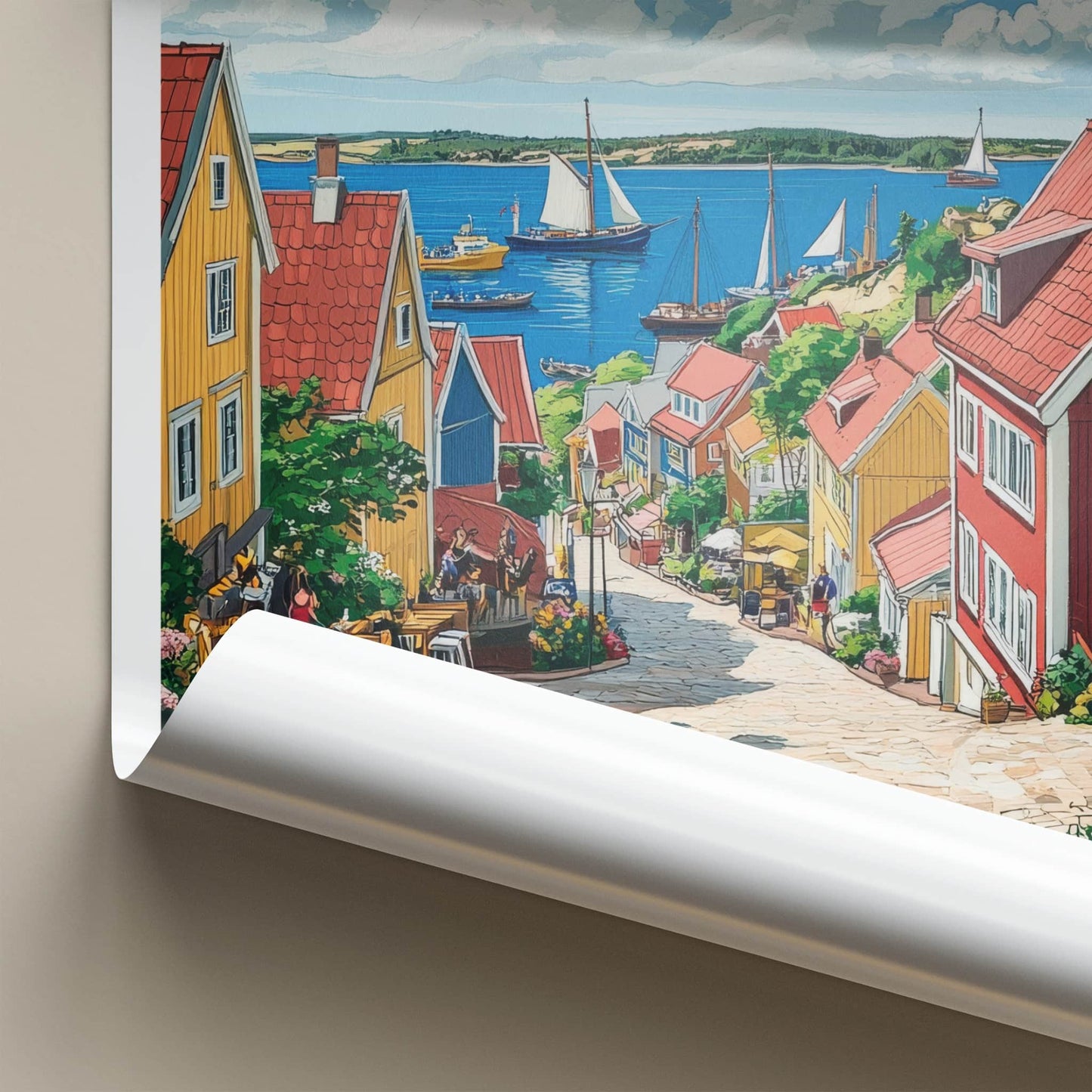 Mariehamn Poster - Finland Travel Art - Vibrant Street Harbor Wall Decor