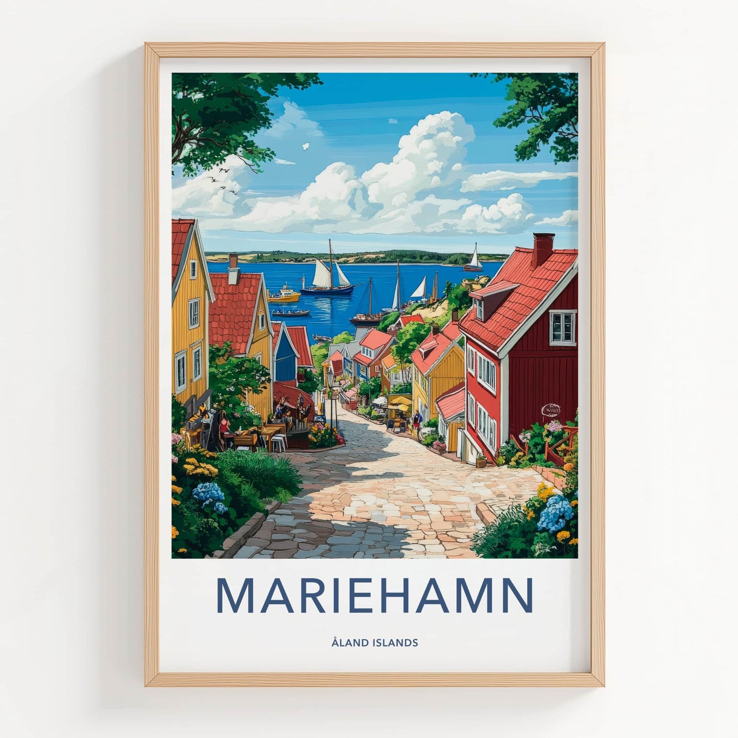 Mariehamn Poster - Finland Travel Art - Vibrant Street Harbor Wall Decor