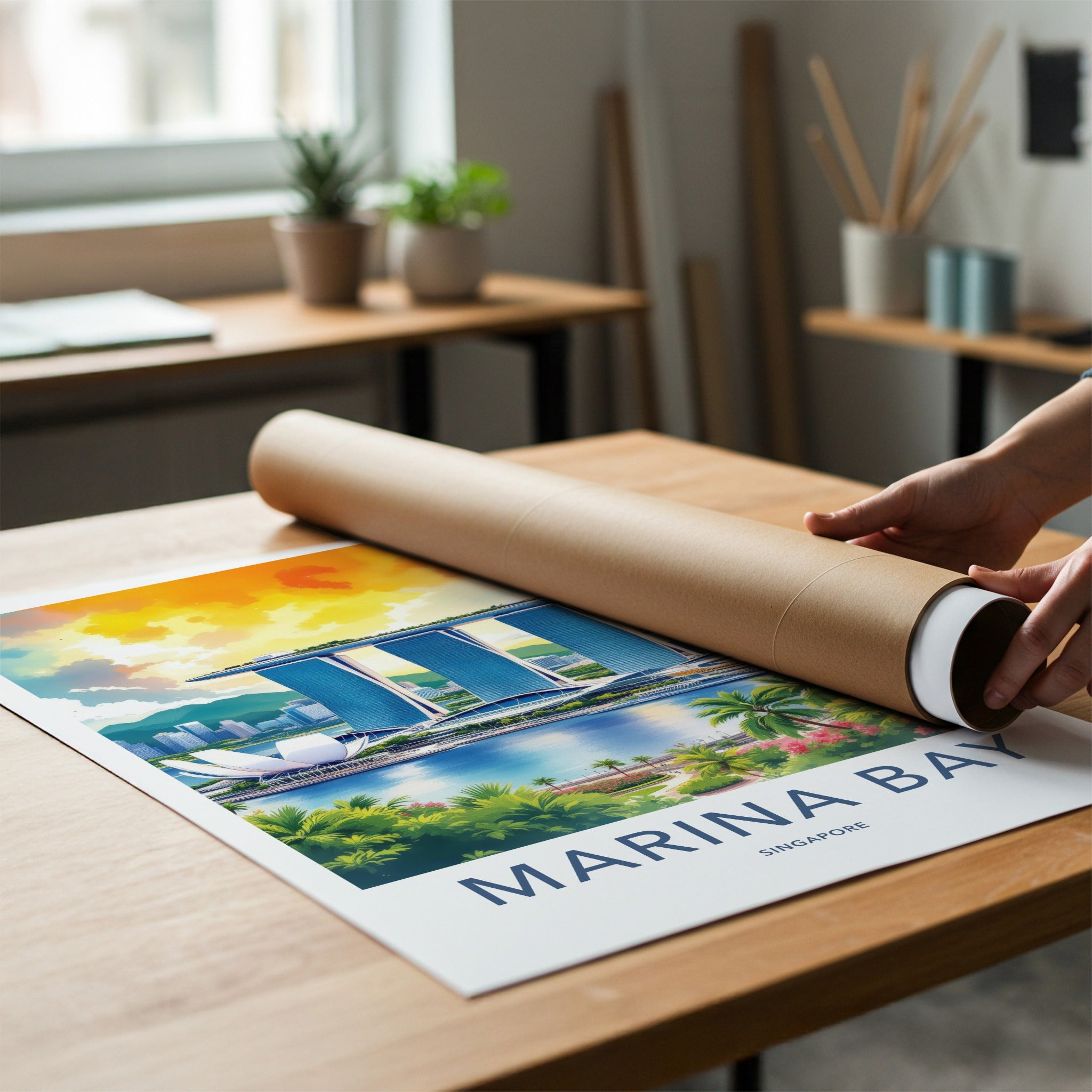 Marina Bay Poster Singapore Skyline Blue Water Wall Decor