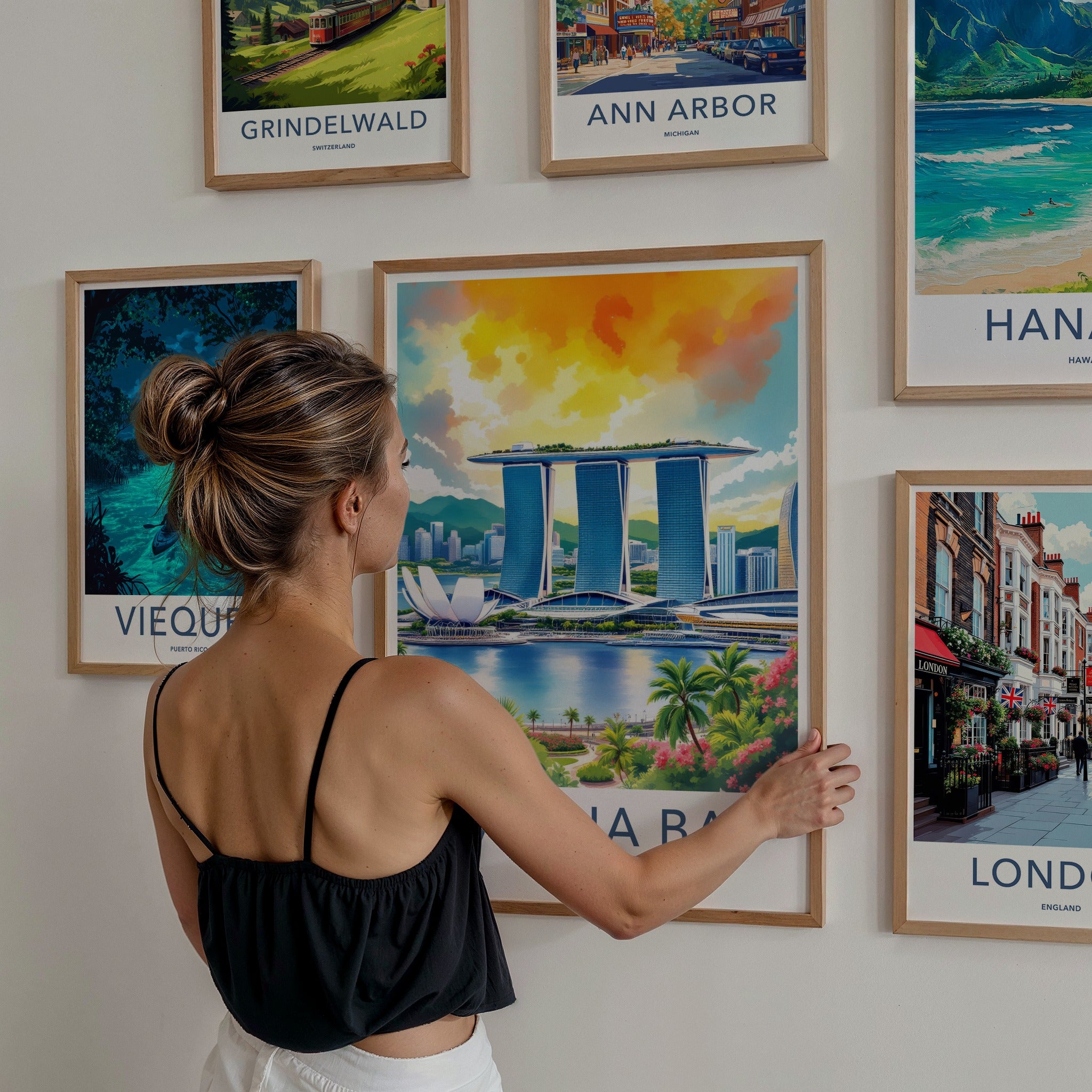 Marina Bay Poster Singapore Skyline Blue Water Wall Decor