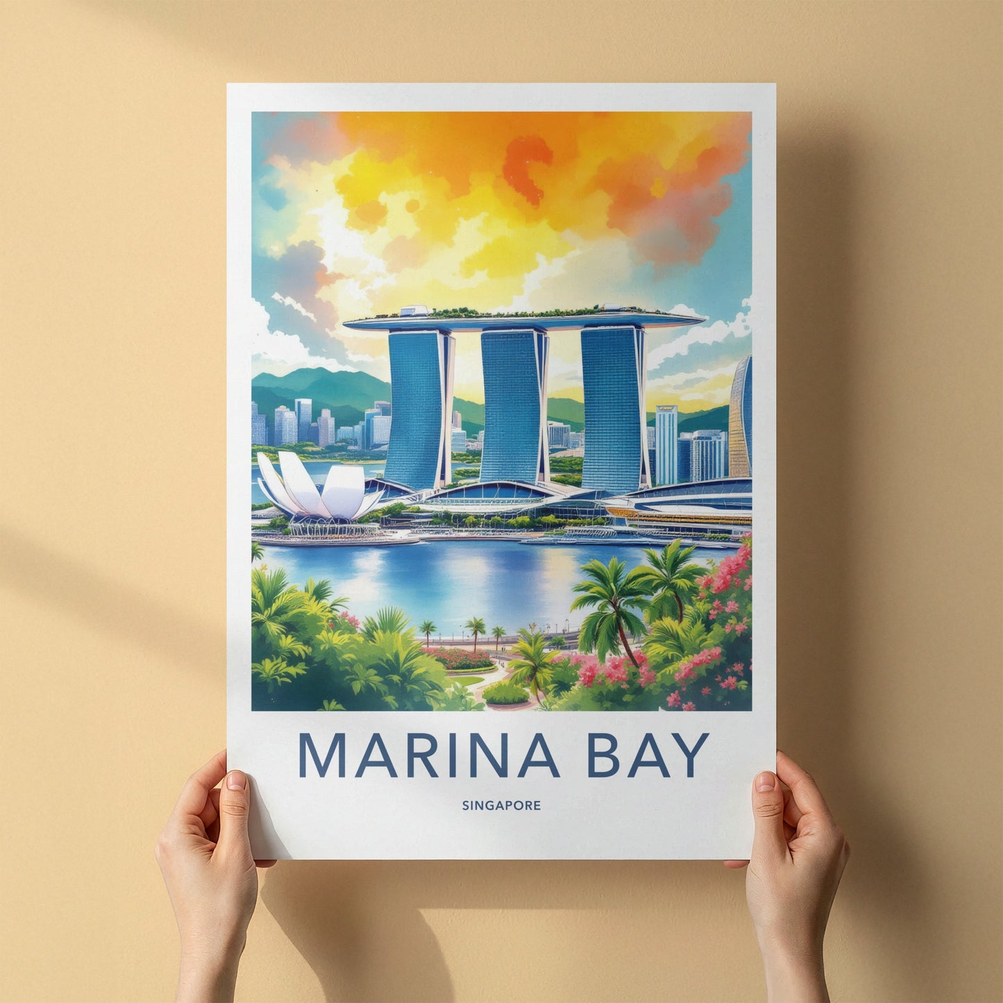 Marina Bay Poster Singapore Skyline Blue Water Wall Decor