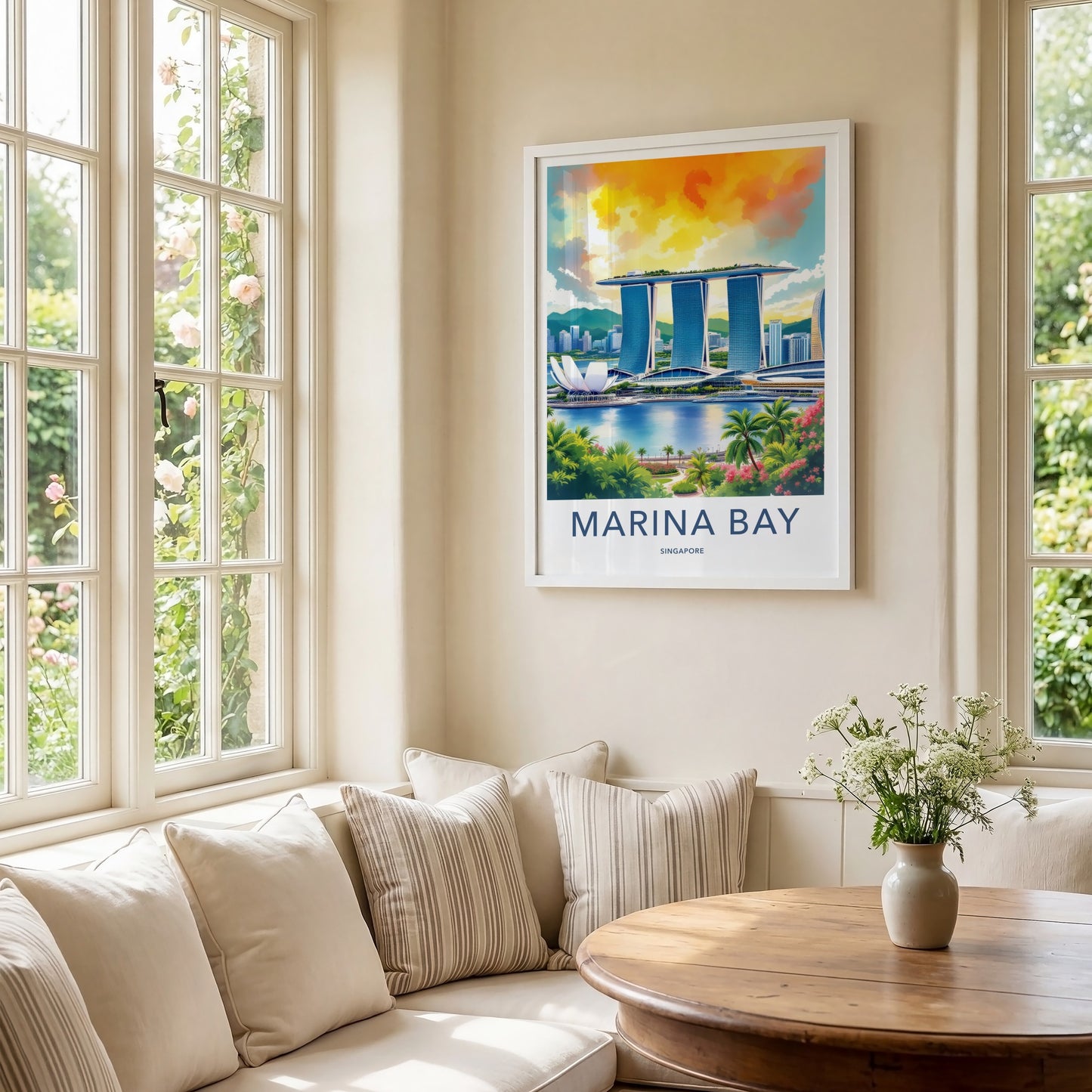 Marina Bay Poster Singapore Skyline Blue Water Wall Decor