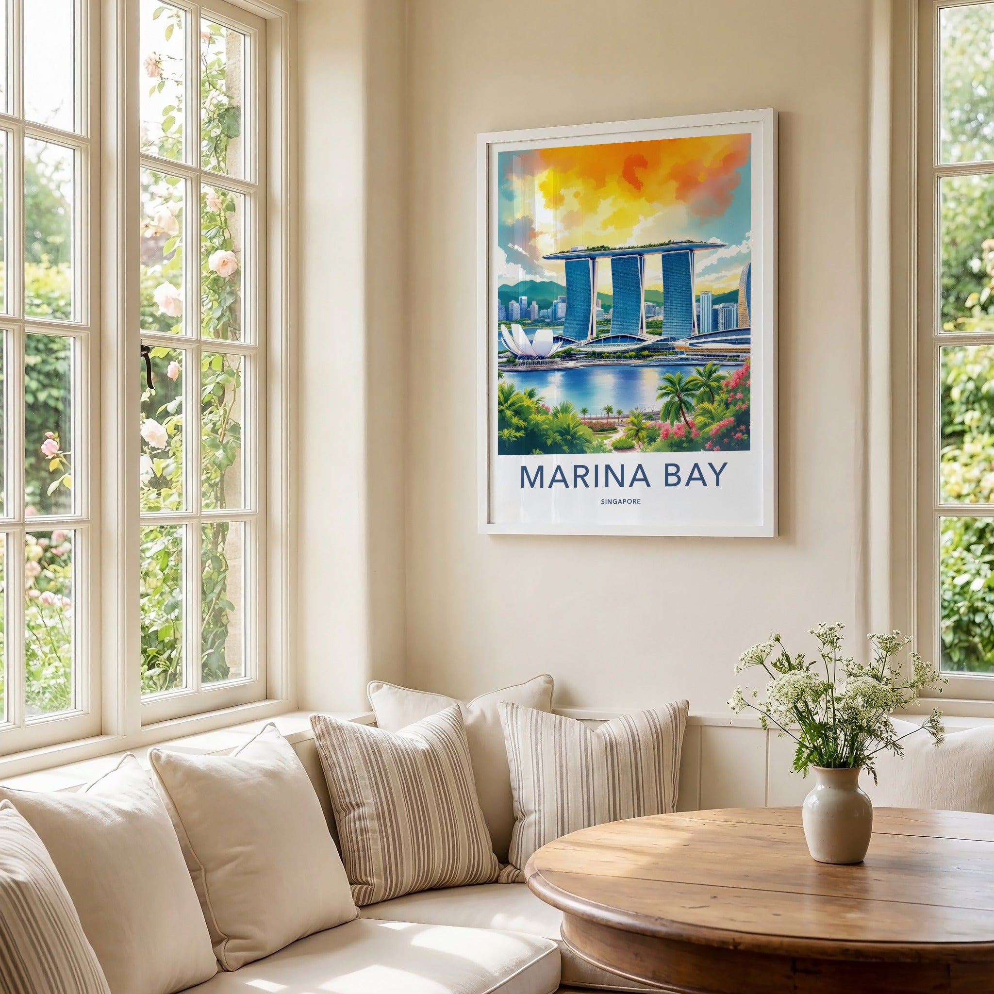 Marina Bay Poster Singapore Skyline Blue Water Wall Decor