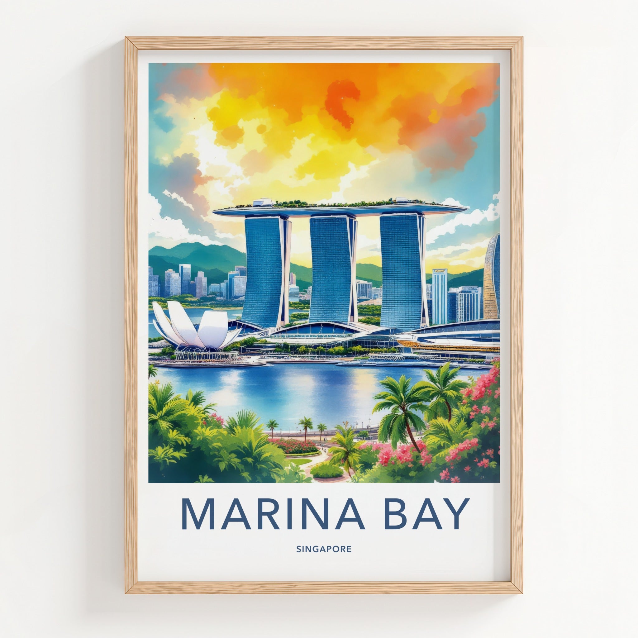 Marina Bay Poster Singapore Skyline Blue Water Wall Decor