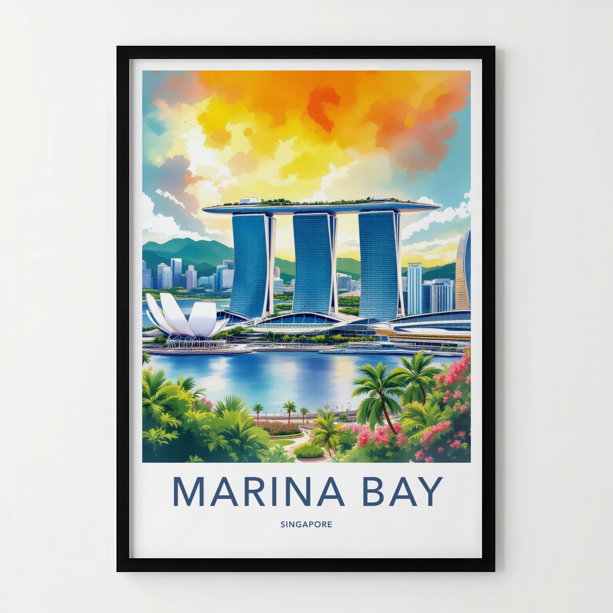 Marina Bay Poster Singapore Skyline Blue Water Wall Decor