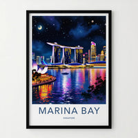 Marina Bay Poster - Singapore Travel Art - City Night Sky Gallery Art