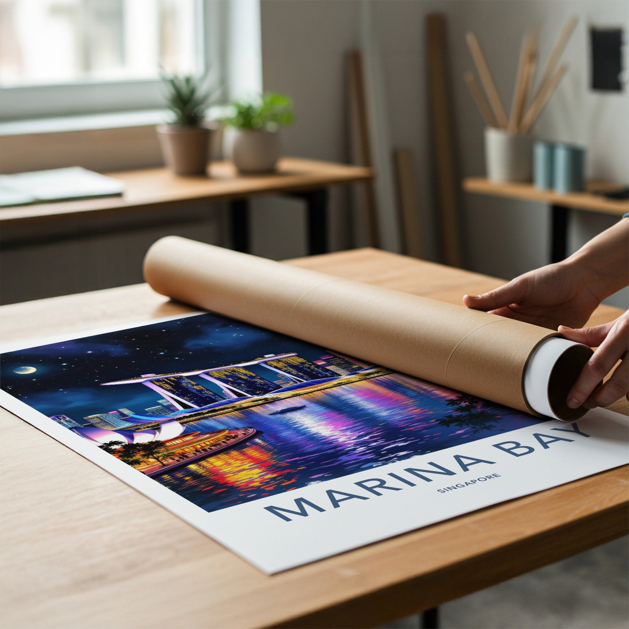 Marina Bay Poster - Singapore Travel Art - City Night Sky Gallery Art