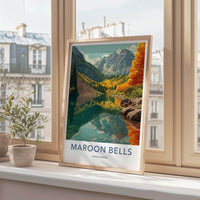 Maroon Bells Poster - Colorado Art Print - Autumn Lake Reflection Home Decor