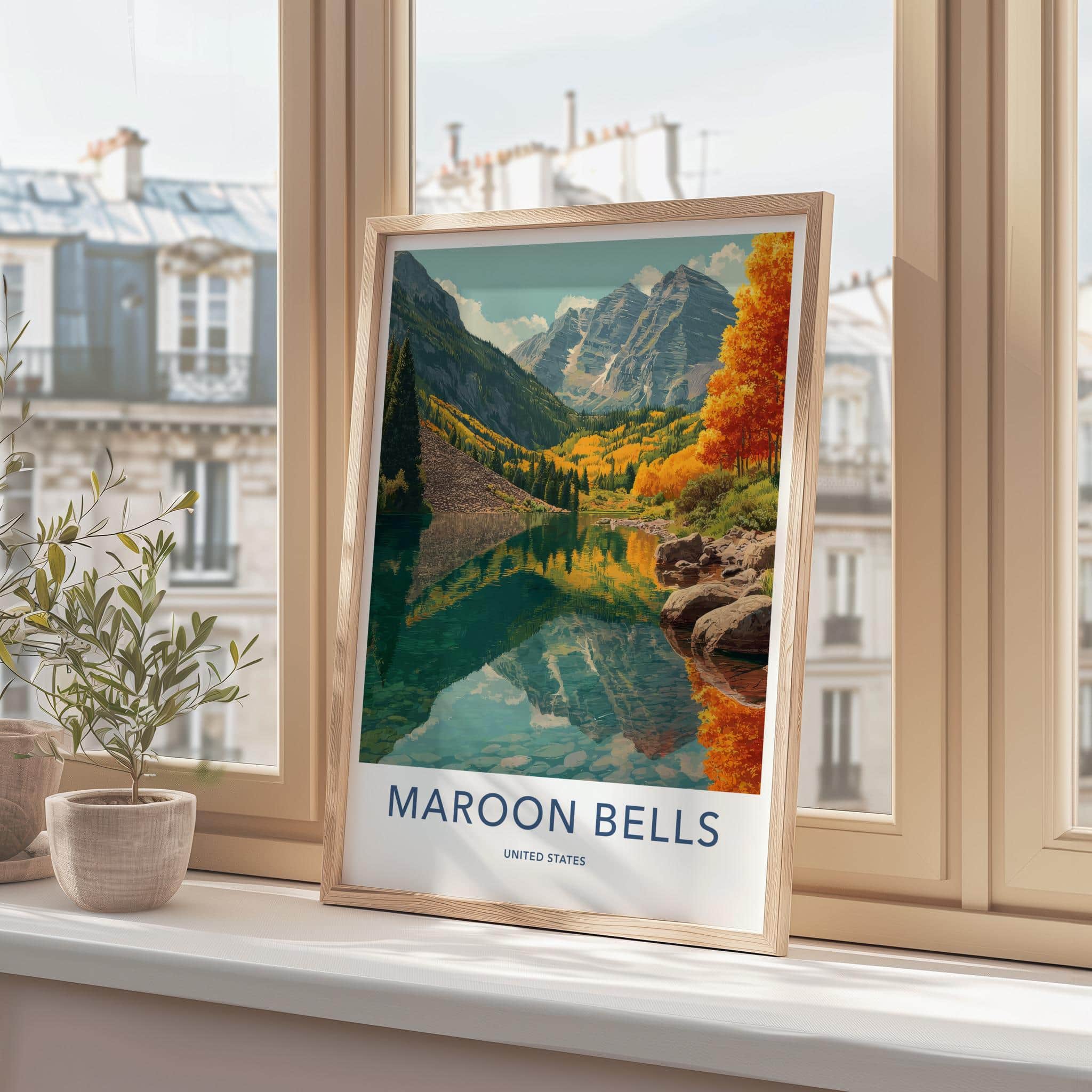 Maroon Bells Poster - Colorado Art Print - Autumn Lake Reflection Home Decor