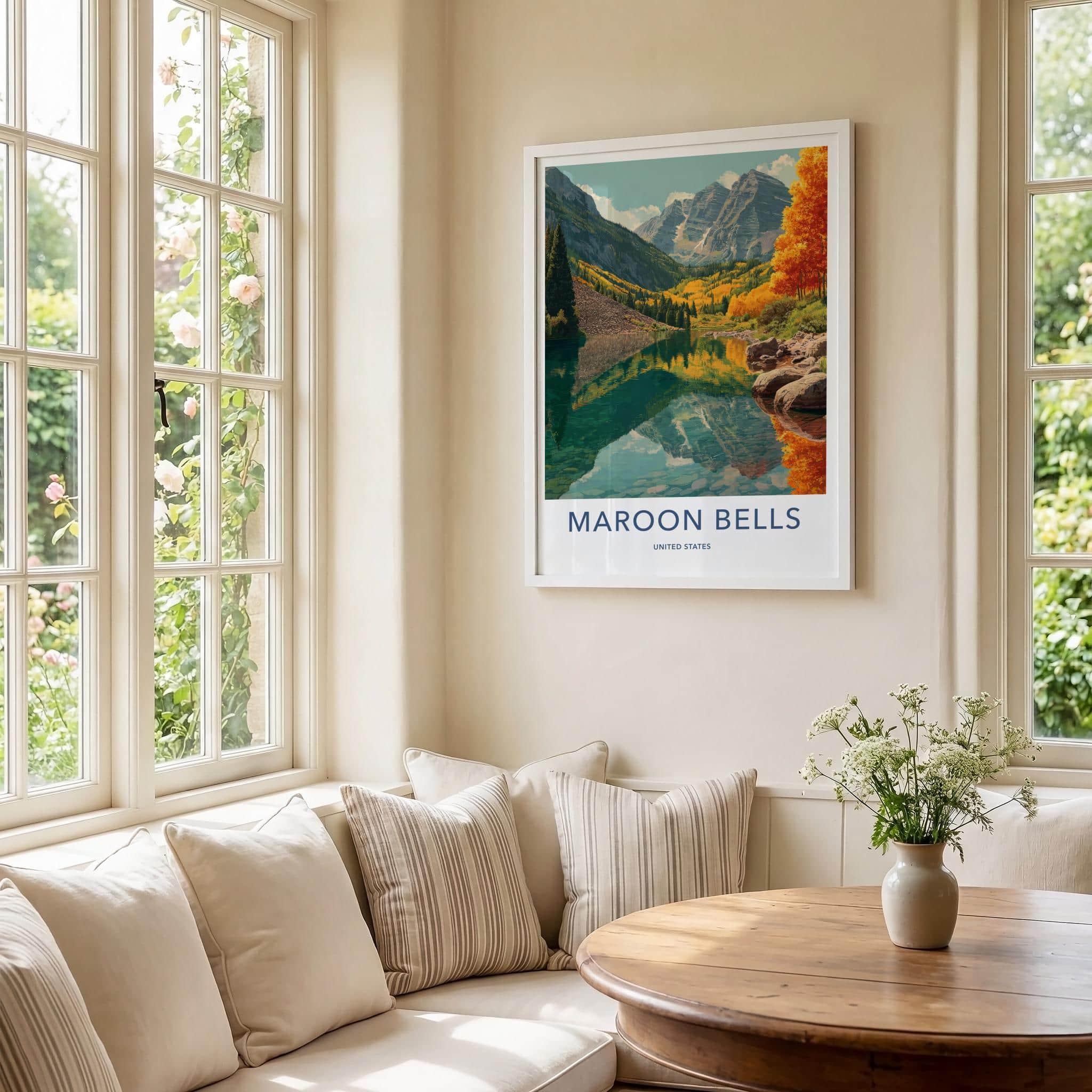 Maroon Bells Poster - Colorado Art Print - Autumn Lake Reflection Home Decor