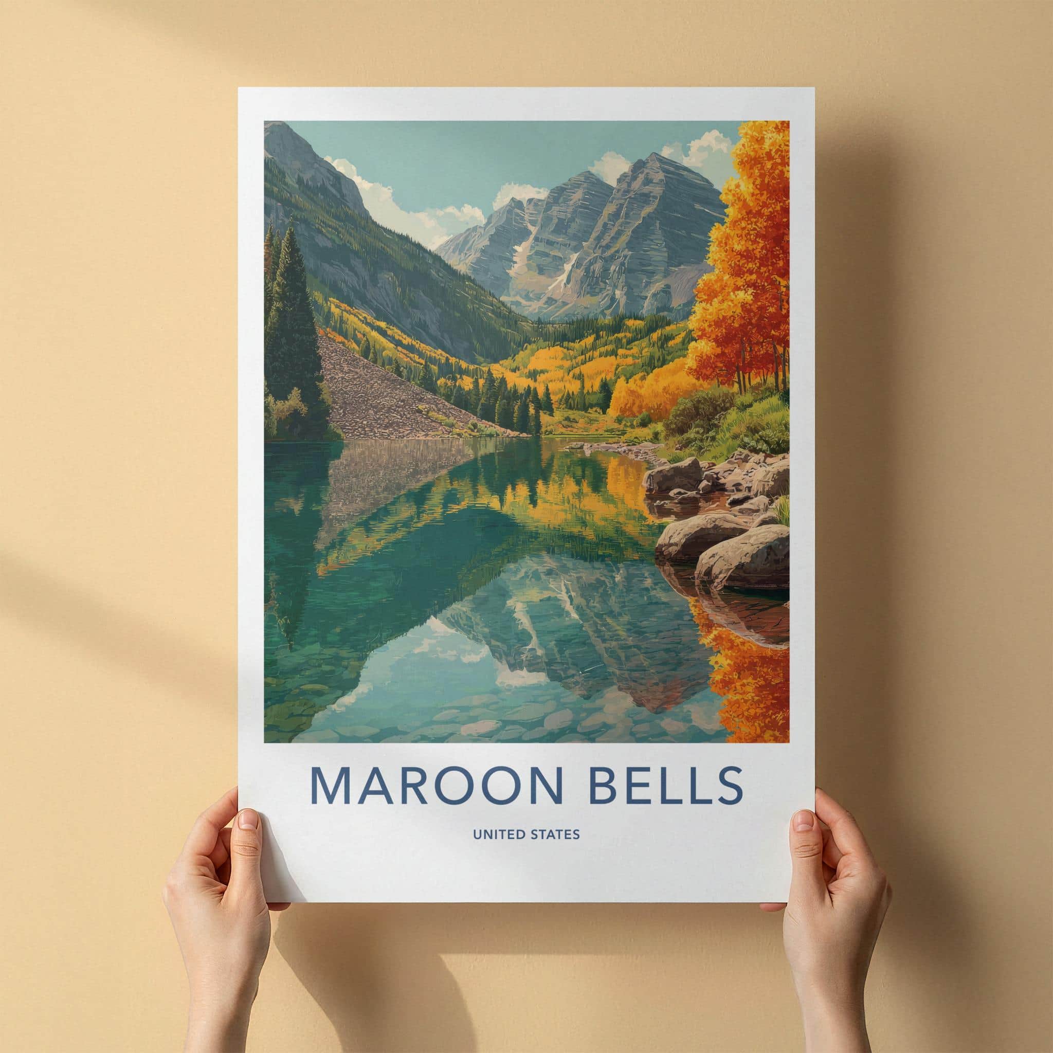 Maroon Bells Poster - Colorado Art Print - Autumn Lake Reflection Home Decor