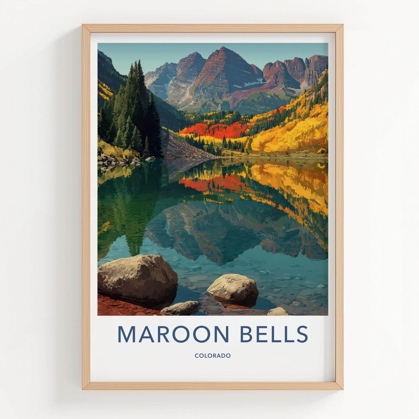 Maroon Bells Poster - Colorado Travel Art - Autumn Mountain Lake Home Decor