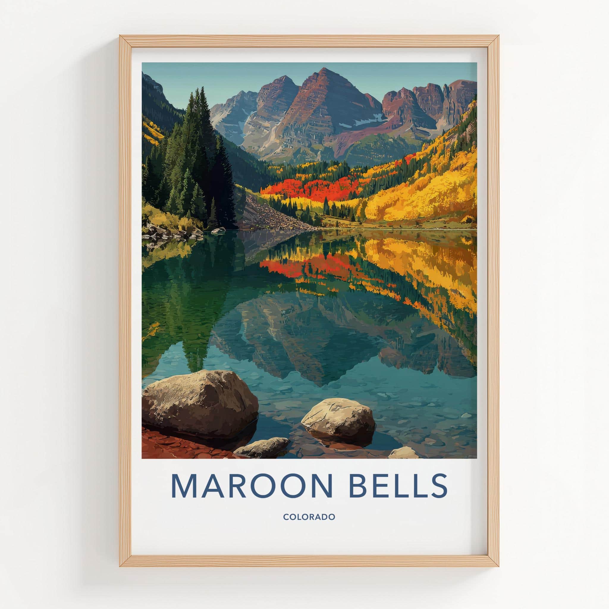 Maroon Bells Poster - Colorado Travel Art - Autumn Mountain Lake Home Decor
