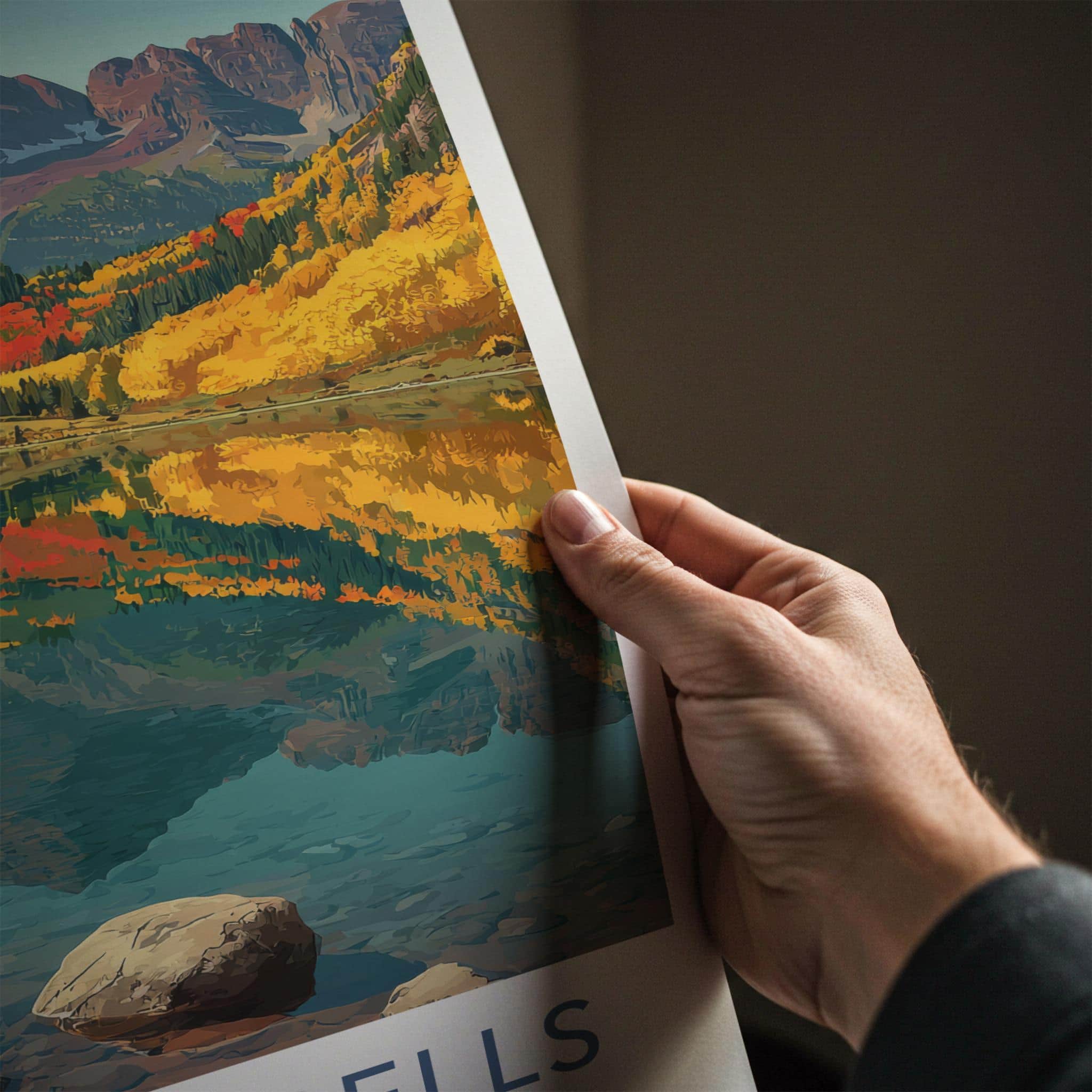 Maroon Bells Poster - Colorado Travel Art - Autumn Mountain Lake Home Decor