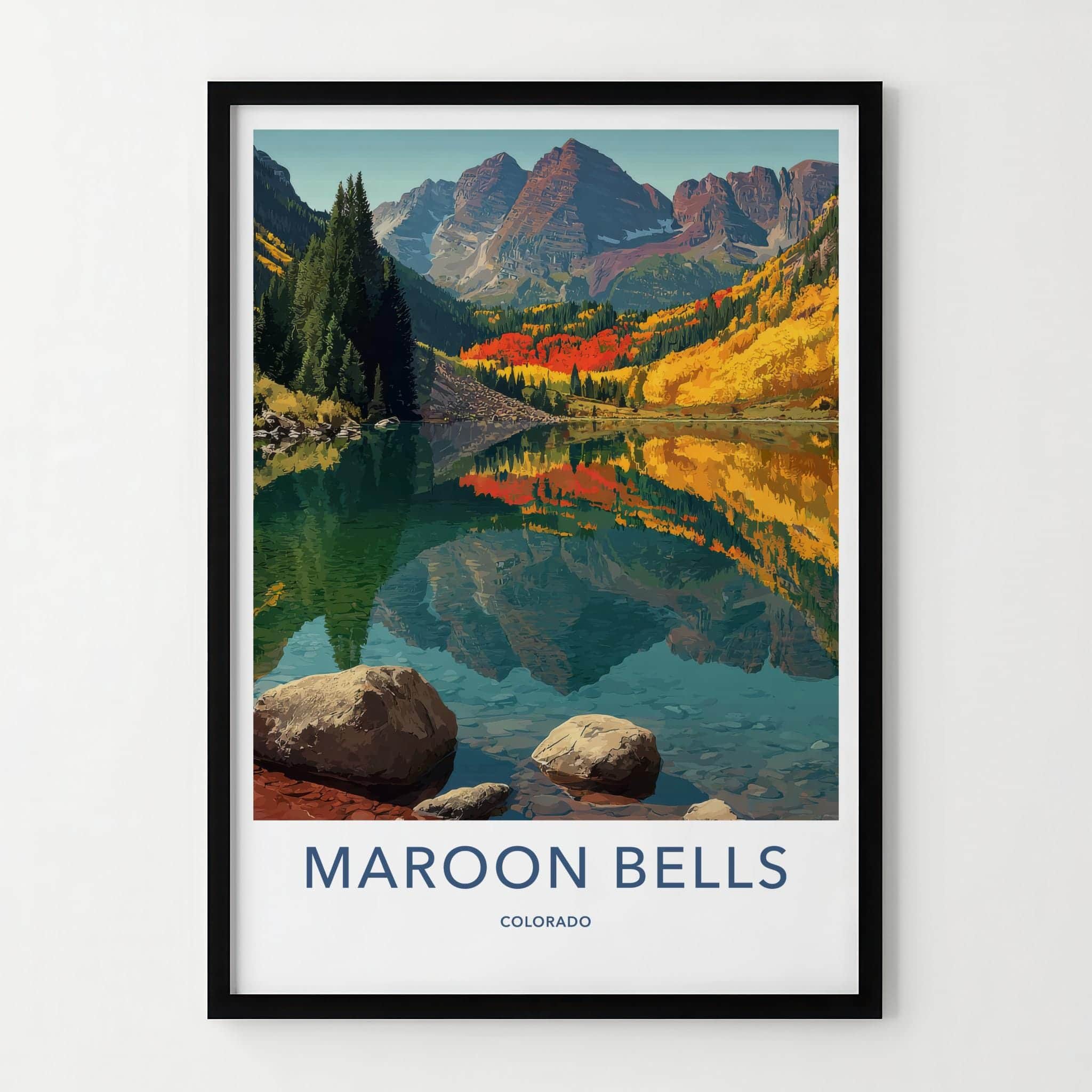 Maroon Bells Poster - Colorado Travel Art - Autumn Mountain Lake Home Decor