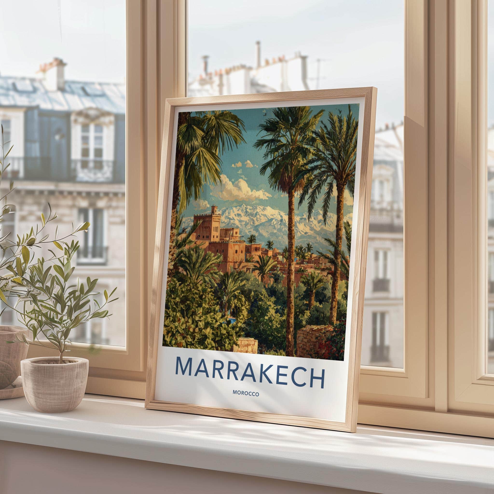 Marrakech Poster - Morocco Travel Art - Ancient City Mountains Home Decor