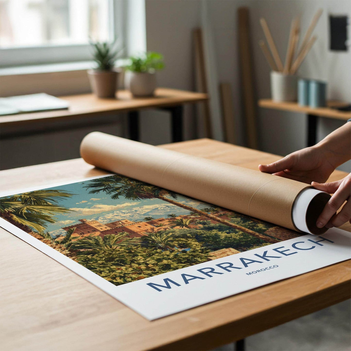 Marrakech Poster - Morocco Travel Art - Ancient City Mountains Home Decor