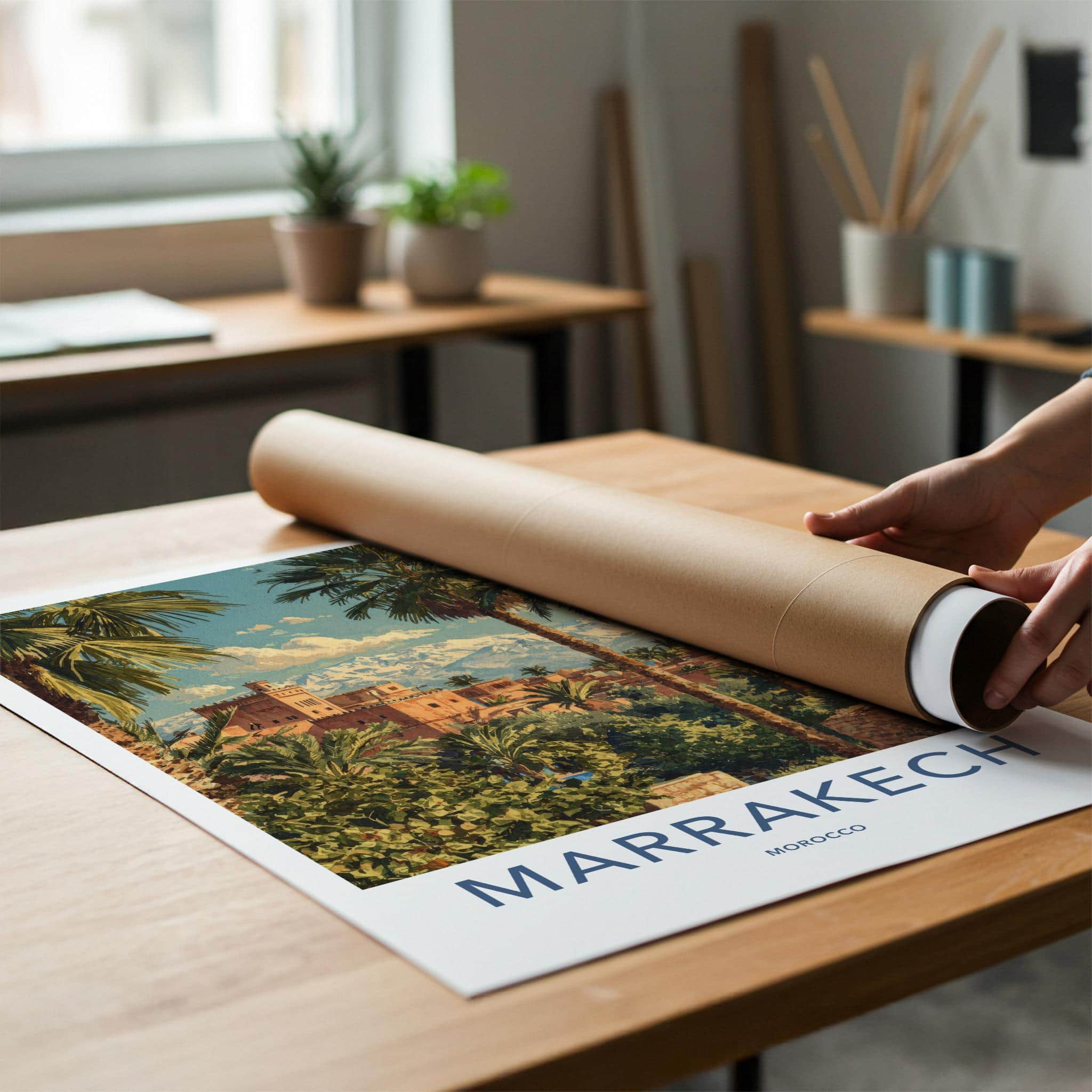 Marrakech Poster - Morocco Travel Art - Ancient City Mountains Home Decor
