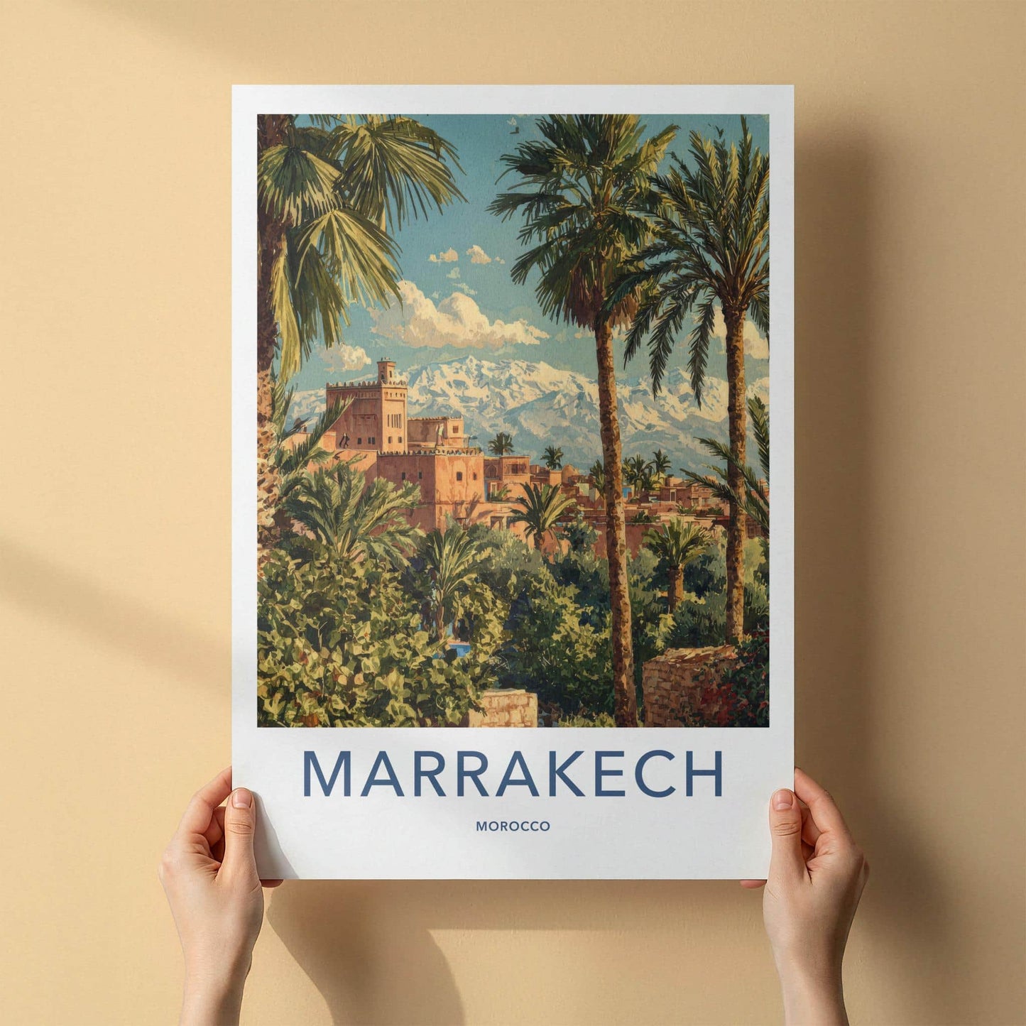 Marrakech Poster - Morocco Travel Art - Ancient City Mountains Home Decor