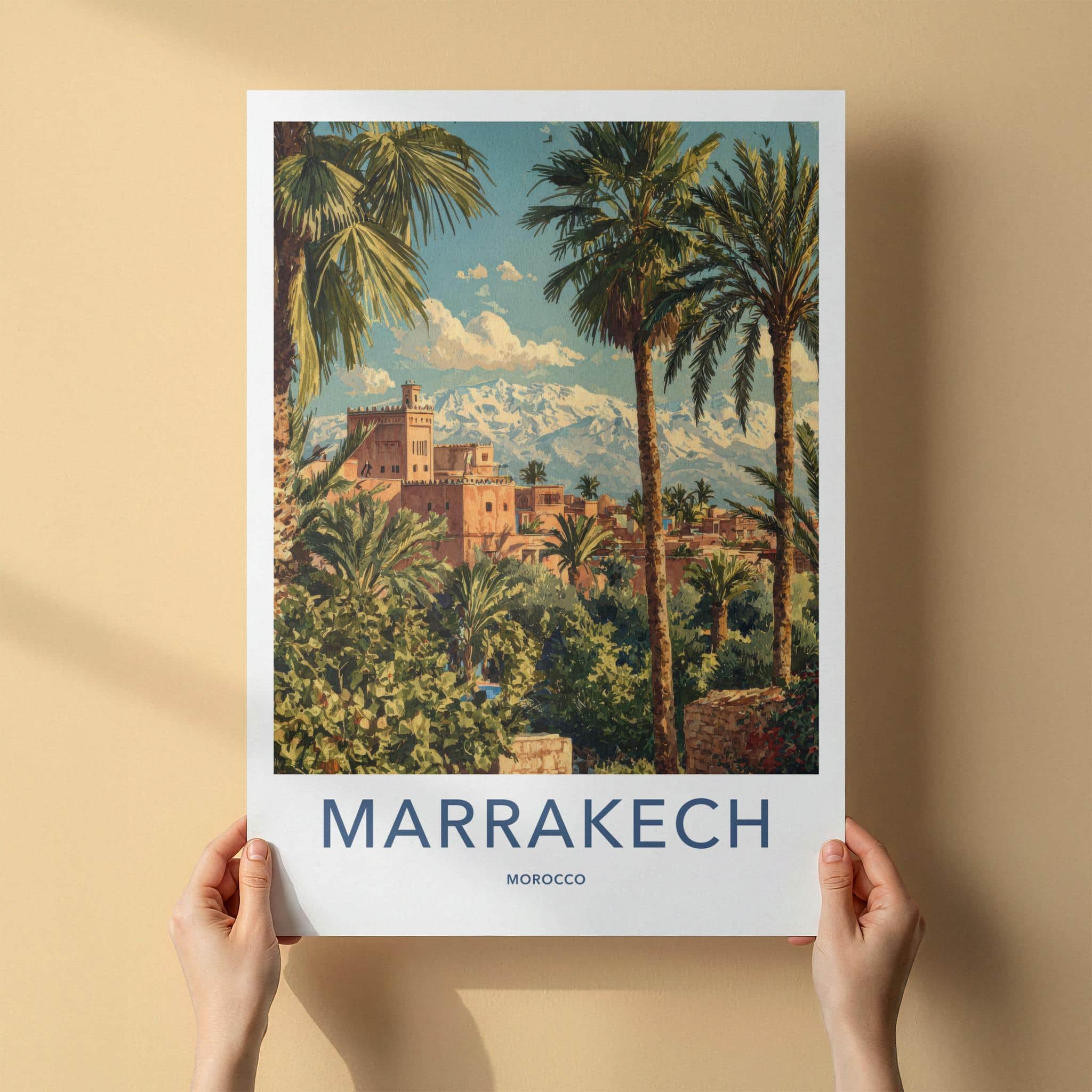 Marrakech Poster - Morocco Travel Art - Ancient City Mountains Home Decor