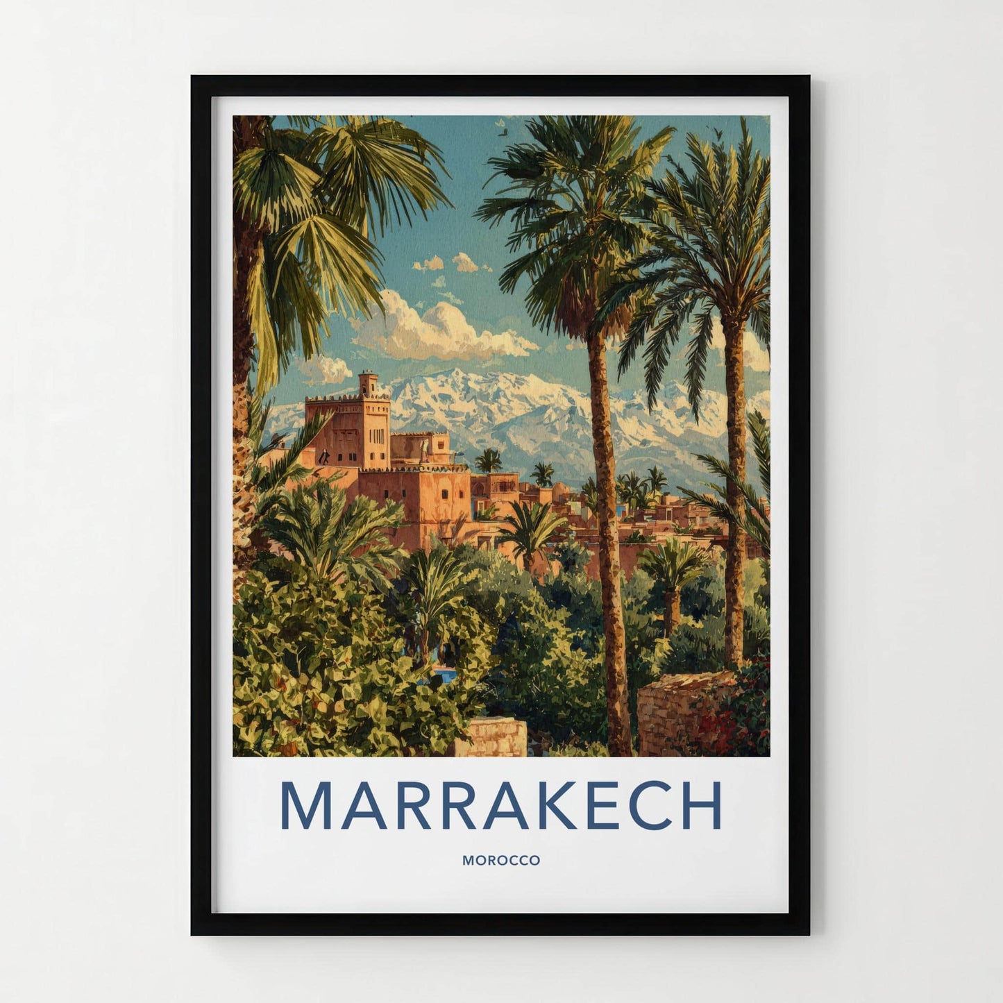 Marrakech Poster - Morocco Travel Art - Ancient City Mountains Home Decor