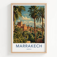 Marrakech Poster - Morocco Travel Art - Ancient City Mountains Home Decor