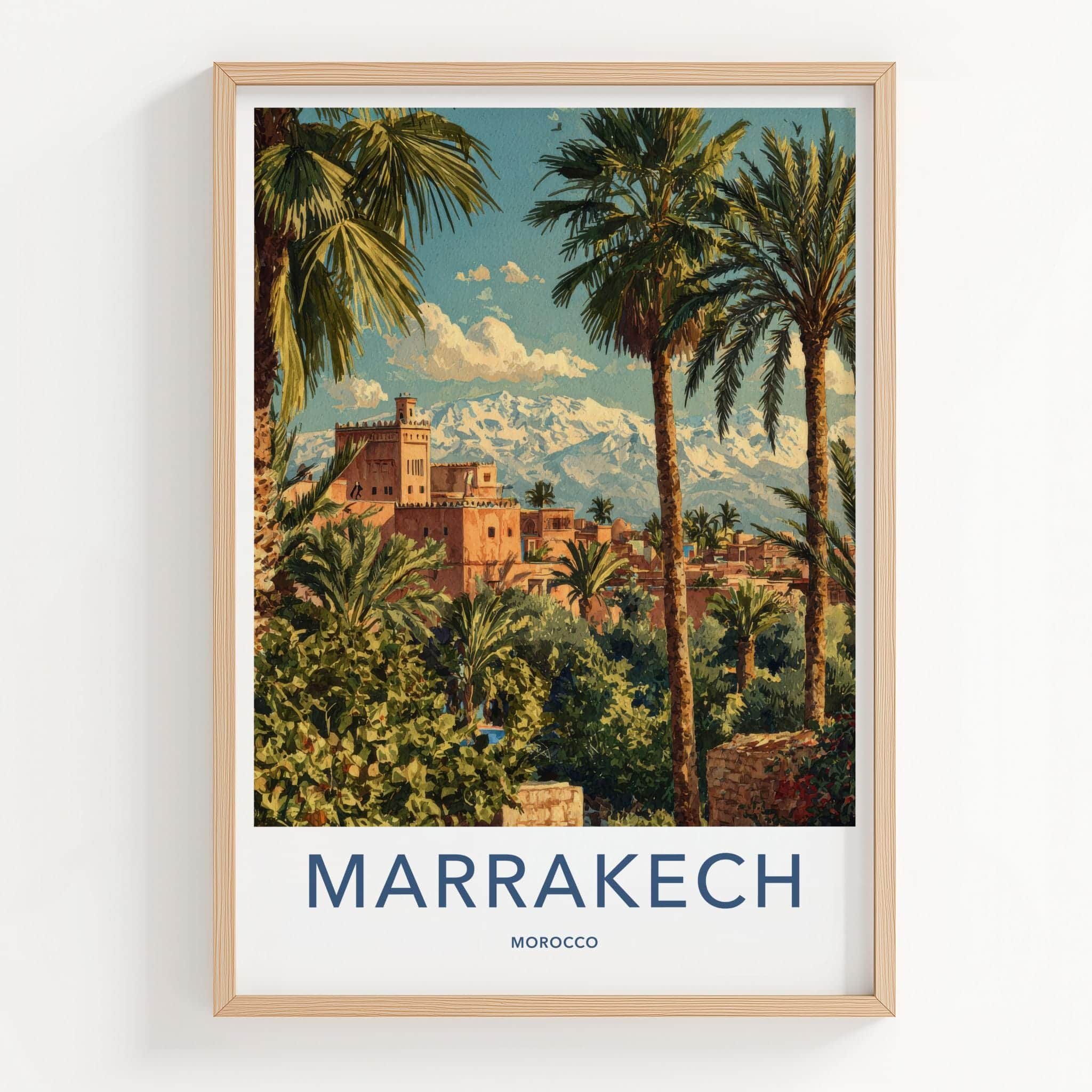 Marrakech Poster - Morocco Travel Art - Ancient City Mountains Home Decor