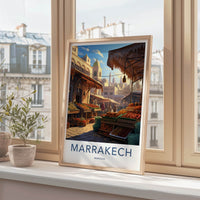 Marrakech Poster - Morocco Travel Art - Lively street market Home Decor