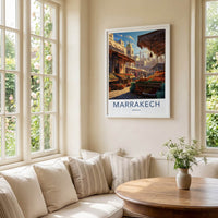 Marrakech Poster - Morocco Travel Art - Lively street market Home Decor