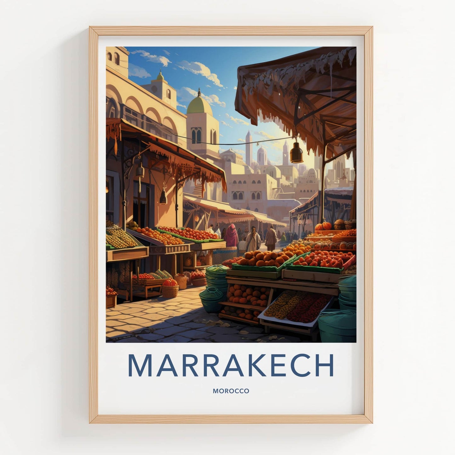 Marrakech Poster - Morocco Travel Art - Lively street market Home Decor