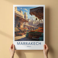 Marrakech Poster - Morocco Travel Art - Lively street market Home Decor