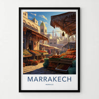 Marrakech Poster - Morocco Travel Art - Lively street market Home Decor