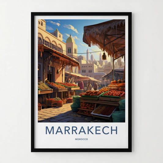 Marrakech Poster - Morocco Travel Art - Lively street market Home Decor