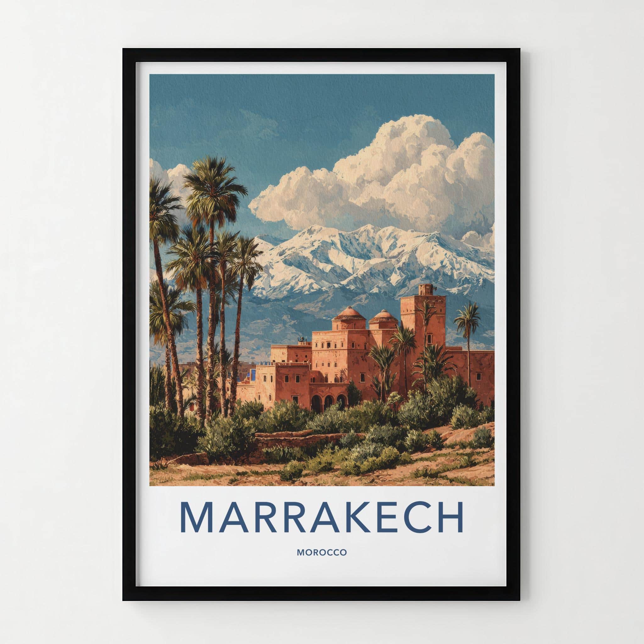 Marrakech Poster - Morocco Travel Art - Palm Oasis Mountains Home Decor