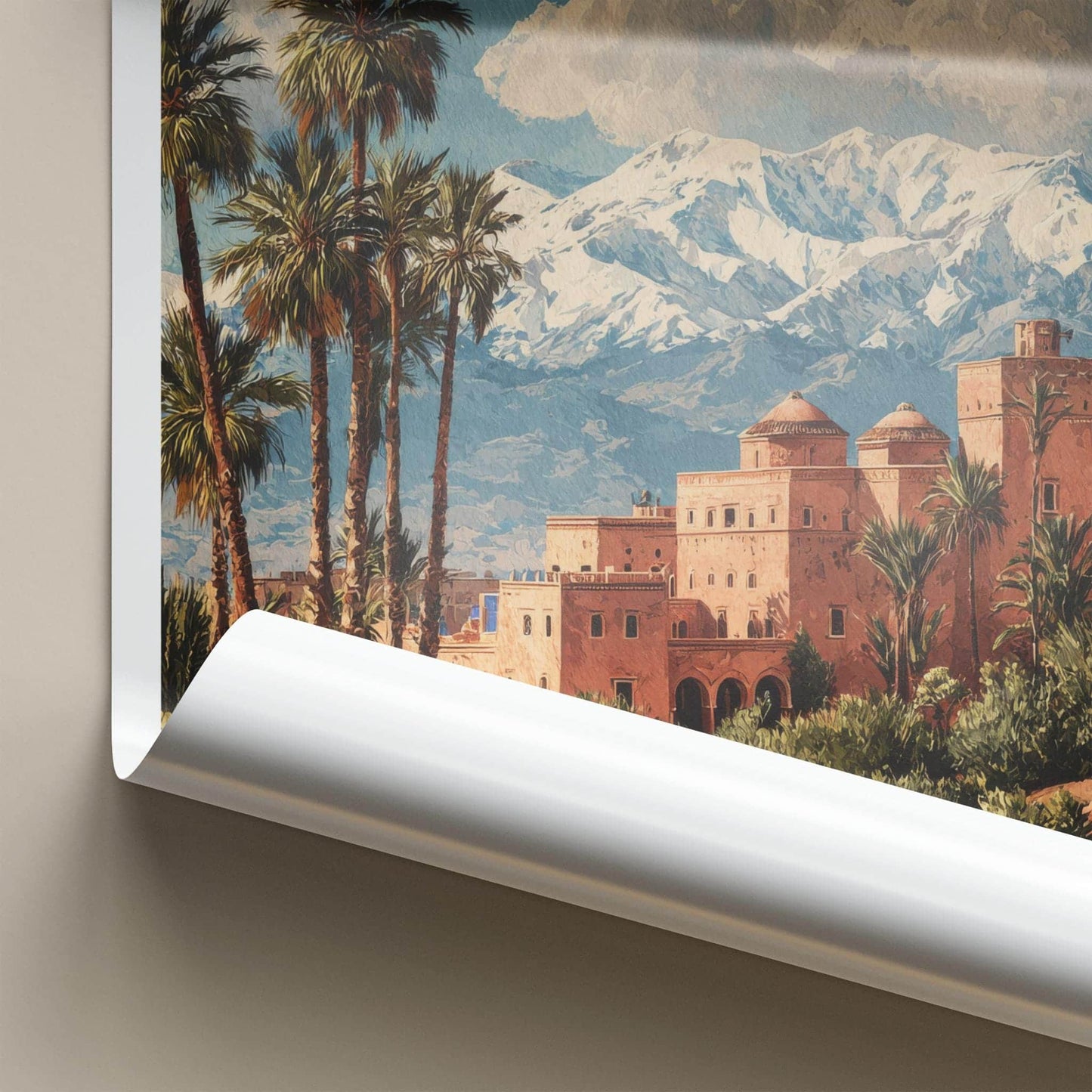 Marrakech Poster - Morocco Travel Art - Palm Oasis Mountains Home Decor