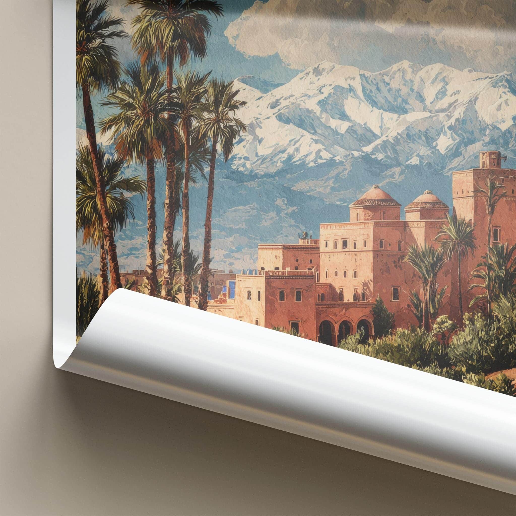 Marrakech Poster - Morocco Travel Art - Palm Oasis Mountains Home Decor