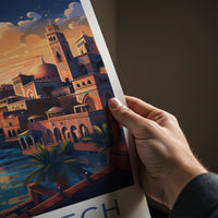 Marrakech Poster - Morocco Travel Art - Vibrant City Sunset Home Decor
